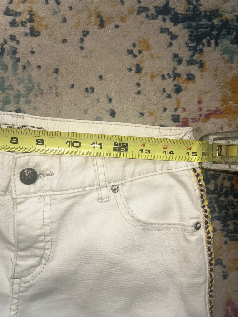 Free People Cream Skinny Jeans with Native American embroidered sides